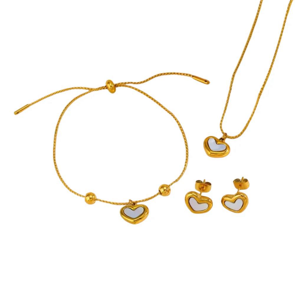 White Heart Vintage Necklace Set – Premium Stainless Steel Jewelry