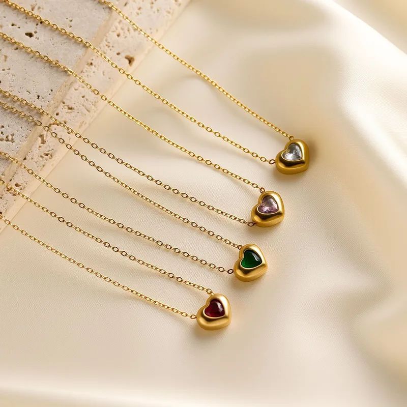 Stoned Velvet Heart Pendant – White, Green & Maroon | Premium Stainless Steel Necklace