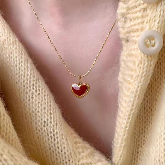 Dainty Maroon Heart Pendant – Premium Stainless Steel Necklace