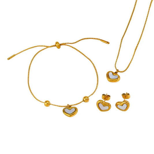 White Heart Vintage Necklace Set – Premium Stainless Steel Jewelry