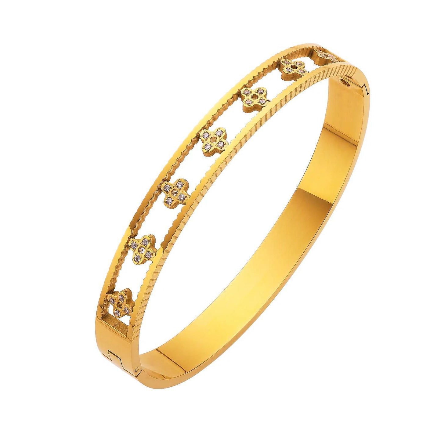 Alexa Clover Solid Bangle Handcuffs – Premium Stainless Steel Bracelet