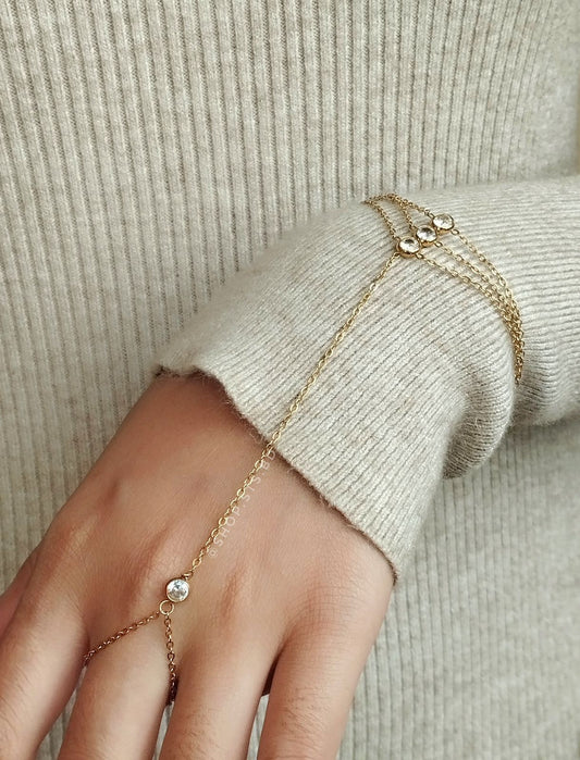 Triple Stones Hand Chain – Premium Stainless Steel Hand Jewelry